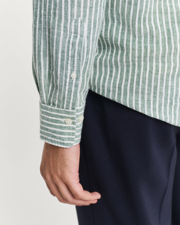 Koszula męska w paski długi rękaw regular fit zielona