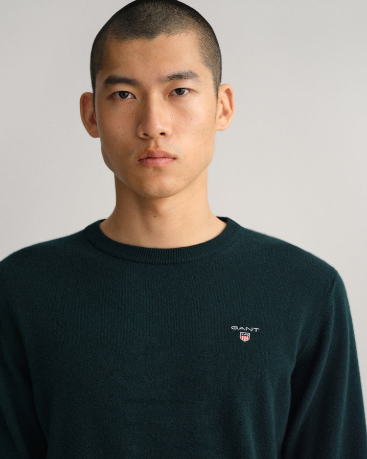 Męski lekki sweter z wełny jagnięcej z okrągłym dekoltem