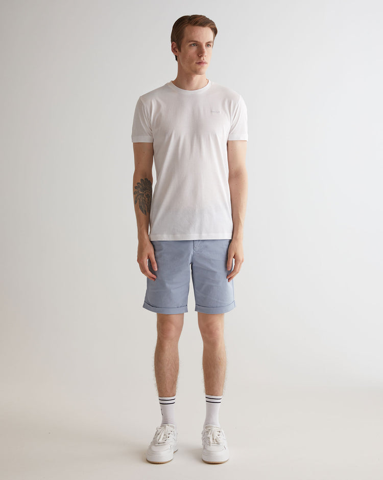 T-shirt męski z nadrukiem okrągły kołnierzyk slim fit biały