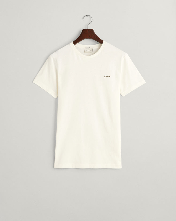 T-shirt męski z okrągłym kołnierzykiem slim fit kremowy