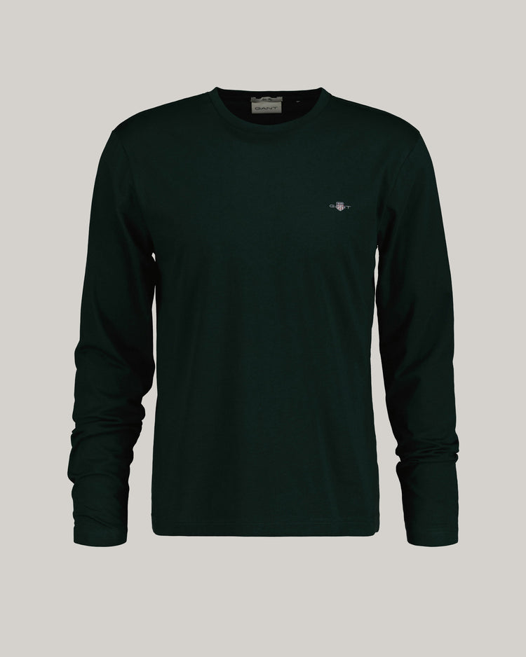 Bawełniana koszulka męska z długim rękawem slim fit zielona