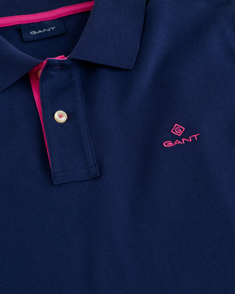 Polo męskie z nadrukiem z krótkim rękawem slim fit granatowe