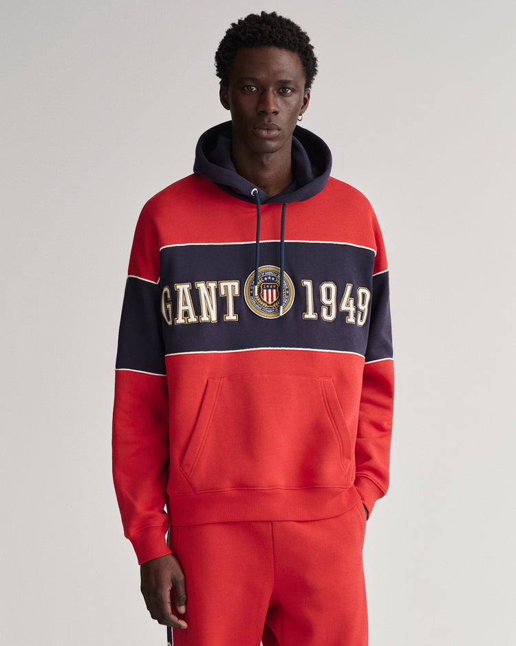 Bluza męska z kapturem z nadrukiem relaxed fit czerwona