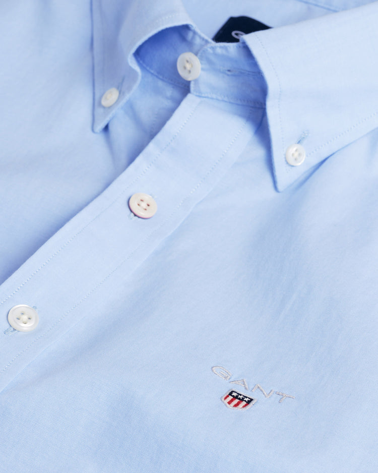 Bawełniana koszula męska z długim rękawem slim fit niebieska