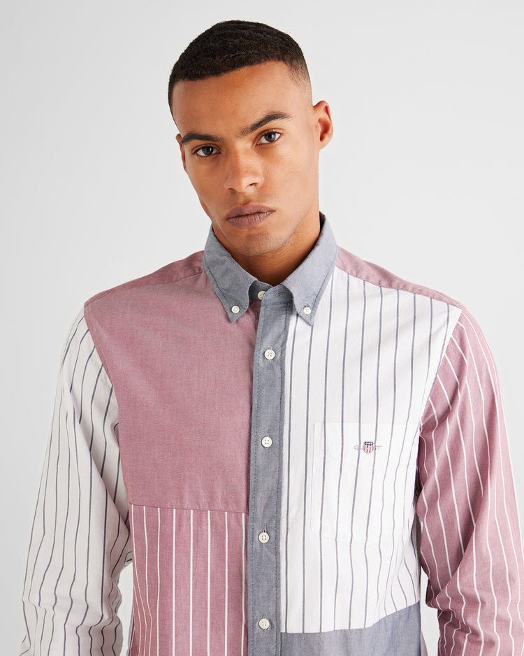 Bawełniana koszula męska w paski z długim rękawem regular fit