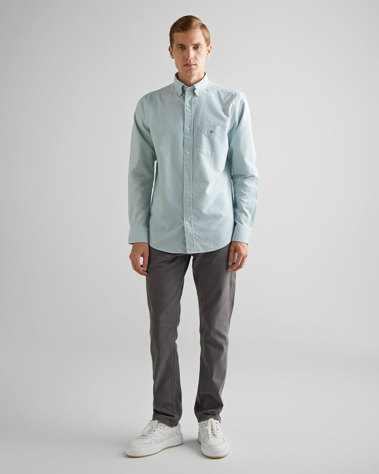 Bawełniana koszula męska w paski z długim rękawem regular fit