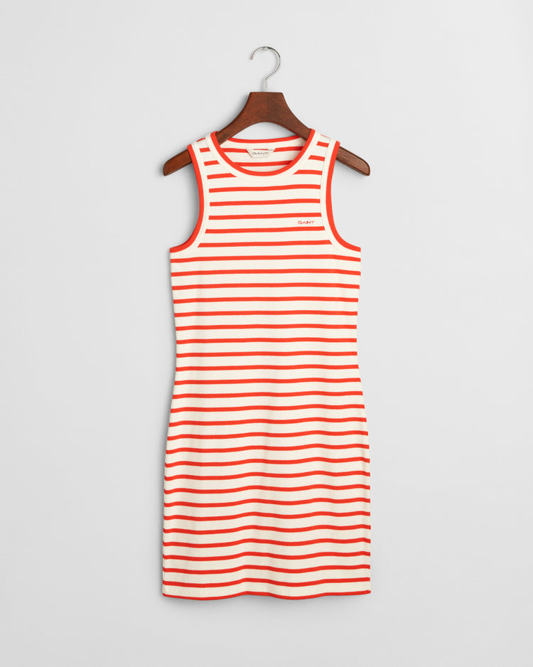 Sukienka damska w paski bez rękawów z okrągłym kołnierzykiem slim fit