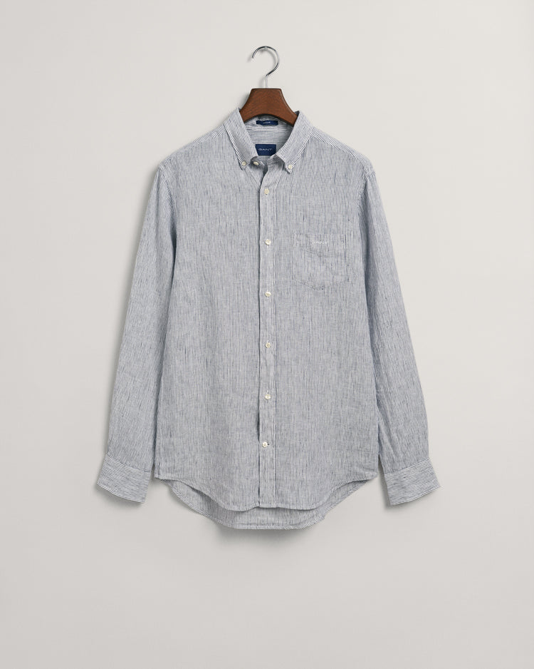 Koszula męska w paski długi rękaw regular fit biała