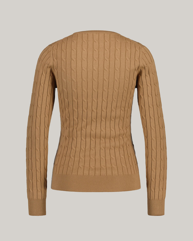 Sweter z elastycznej bawełny o splocie warkoczowym z okrągłym dekoltem