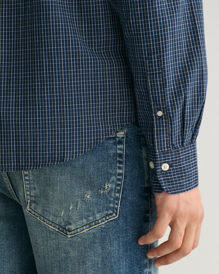 Bawełniana koszula męska w kratkę z długim rękawem regular fit