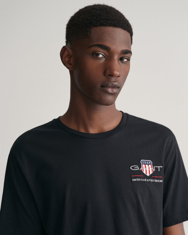 T-shirt męski z nadrukiem z okrągłym dekoltem regular fit czarny