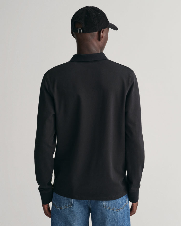 Polo męskie z długim rękawem regular fit czarne