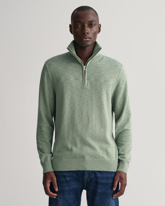 Męski zielony regular fit sweter half-zip