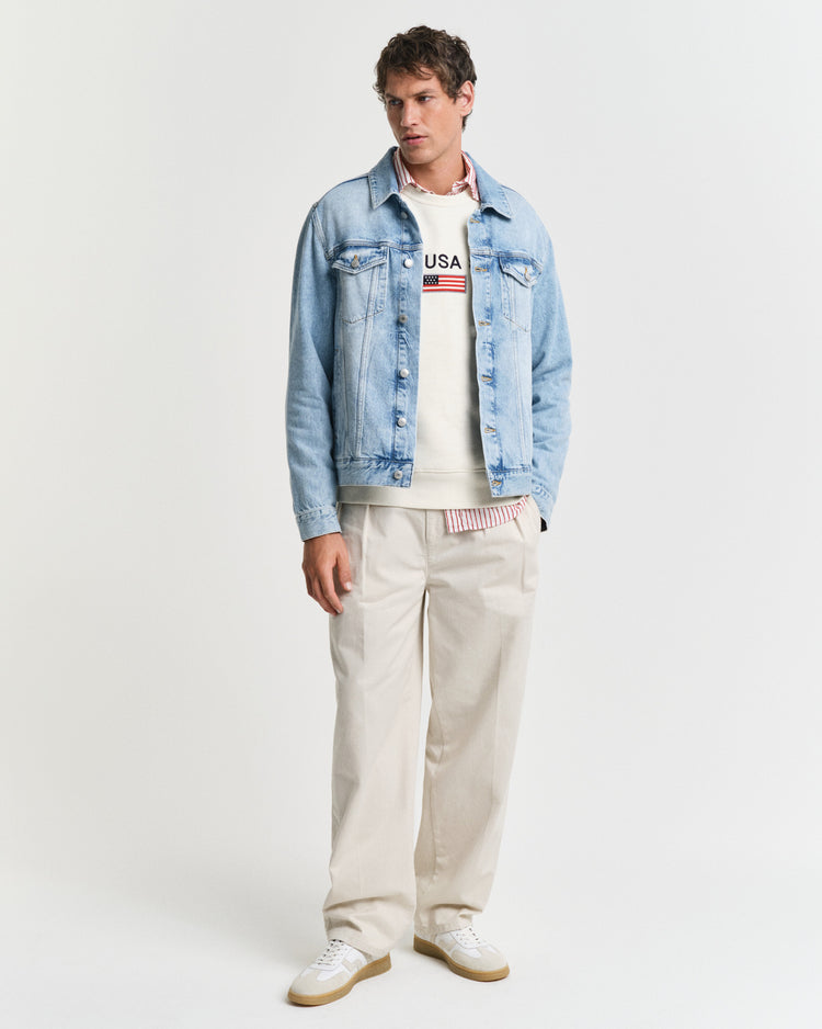 Bawełniana bluza męska z nadrukiem okrągły kołnierzyk loose fit