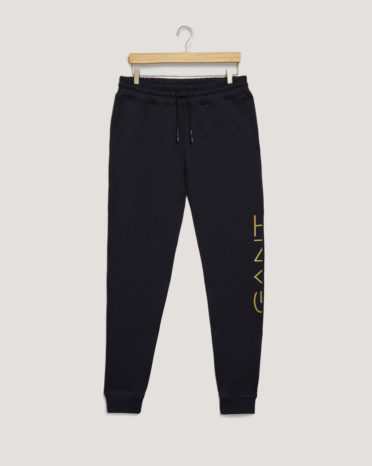 Spodnie dresowe męskie z nadrukiem regular fit granatowe