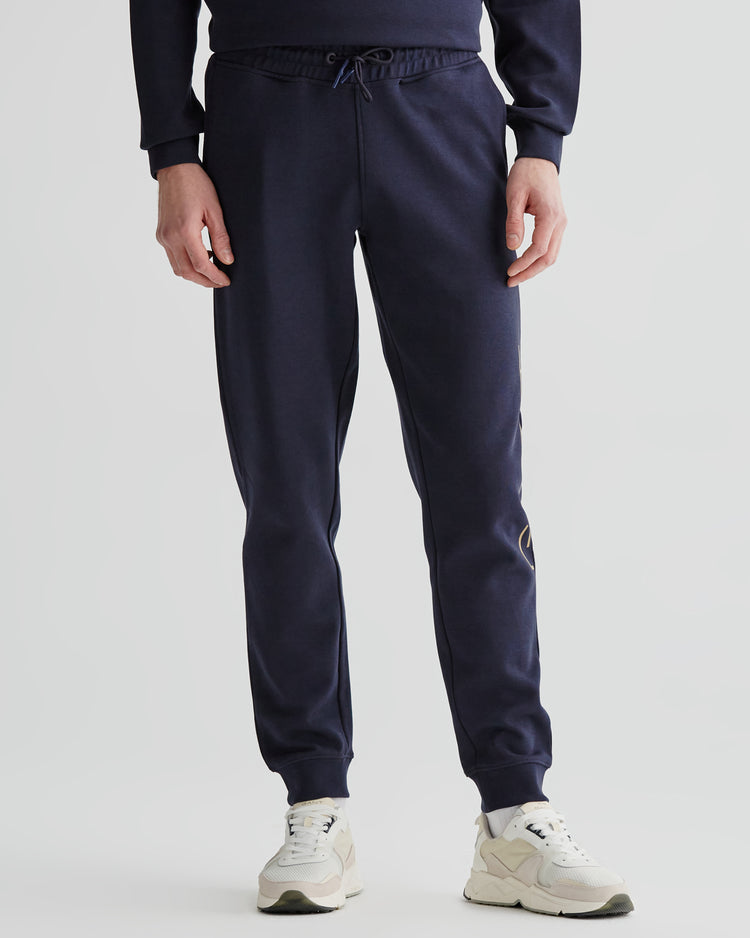 Spodnie dresowe męskie z nadrukiem regular fit granatowe