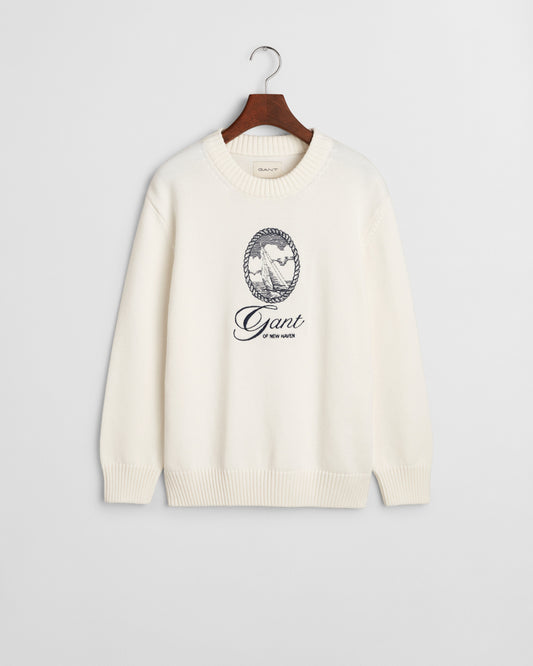 Sweter damski okrągły kołnierzyk długi rękaw regular fit beżowy