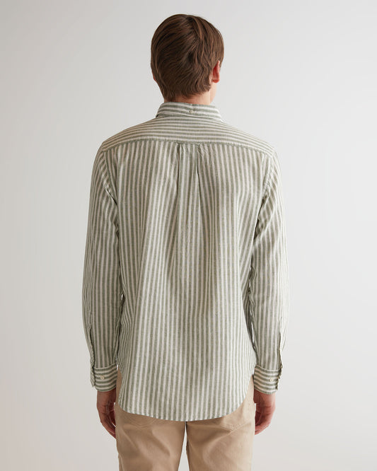 Koszula męska w paski z długim rękawem regular fit zielona