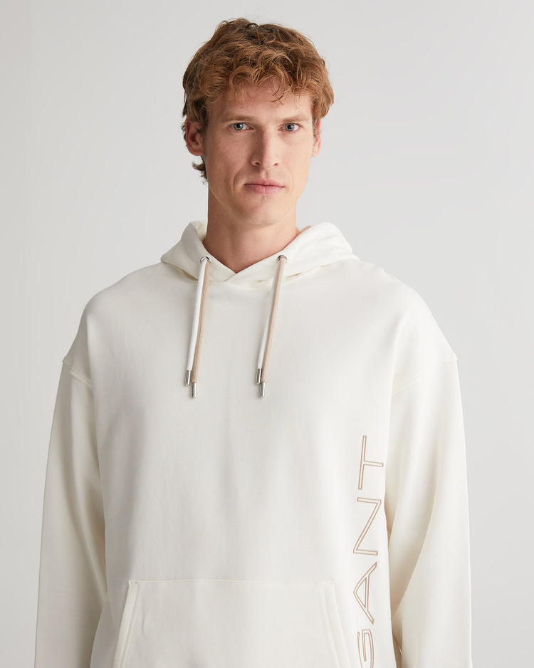 Bawełniana bluza męska z kapturem z nadrukiem regular fit kremowa