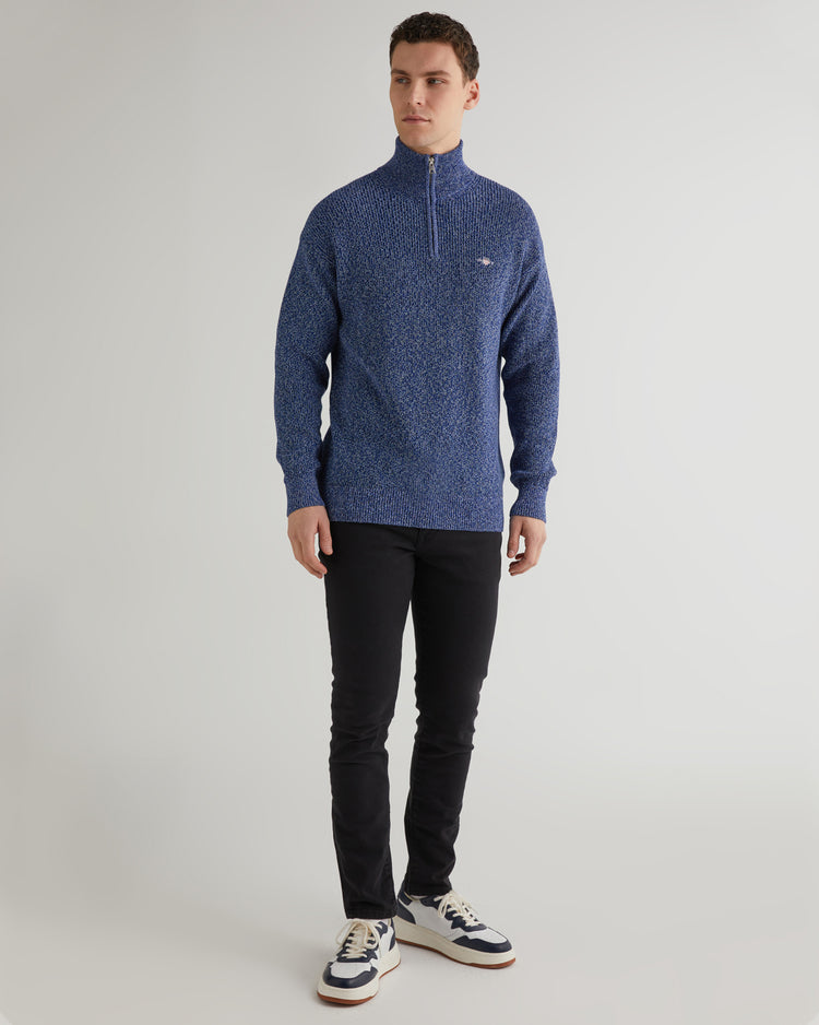 Bawełniany sweter męski z nadrukiem z zamkiem do połowy relaxed fit