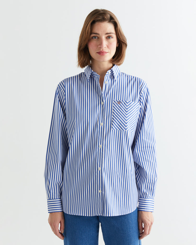 Koszula damska w paski z długim rękawem regular fit niebieska