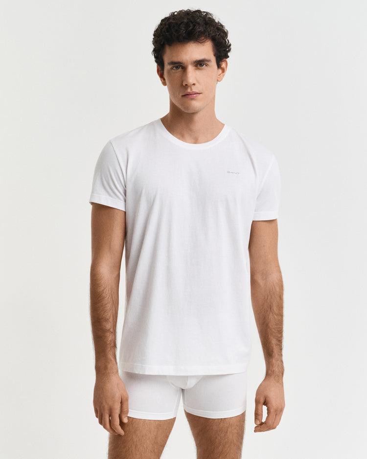 Bielizna męska z okrągłym kołnierzykiem i krótkim rękawem biała
