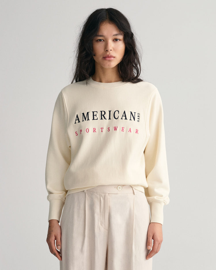 Bawełniana bluza damska z nadrukiem relaxed fit beżowa