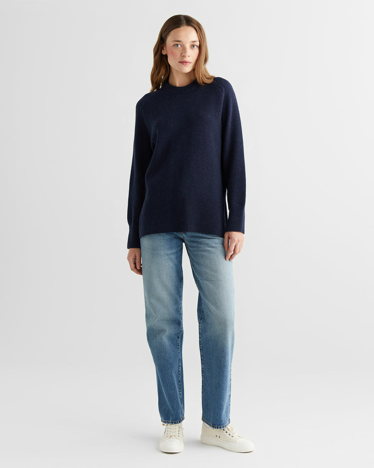 Sweter z jodełką z okrągłym dekoltem