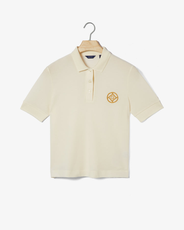 Polo damskie beżowe o luźnym kroju z logo