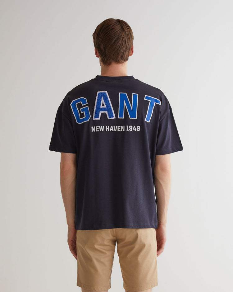 Bawełniany t-shirt męski z nadrukiem oversize fit granatowy