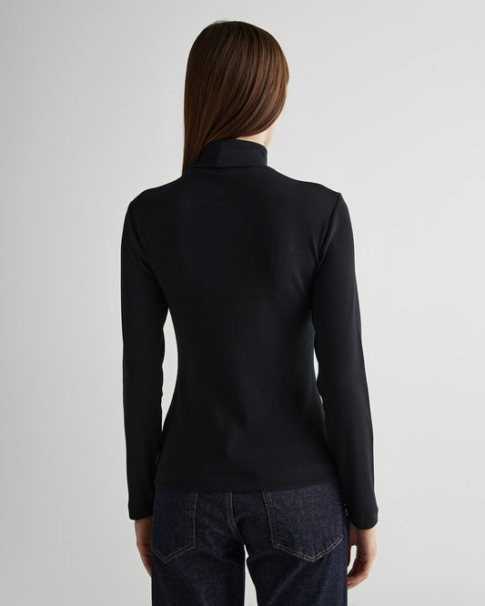 Koszulka damska z golfem z długim rękawem regular fit czarna