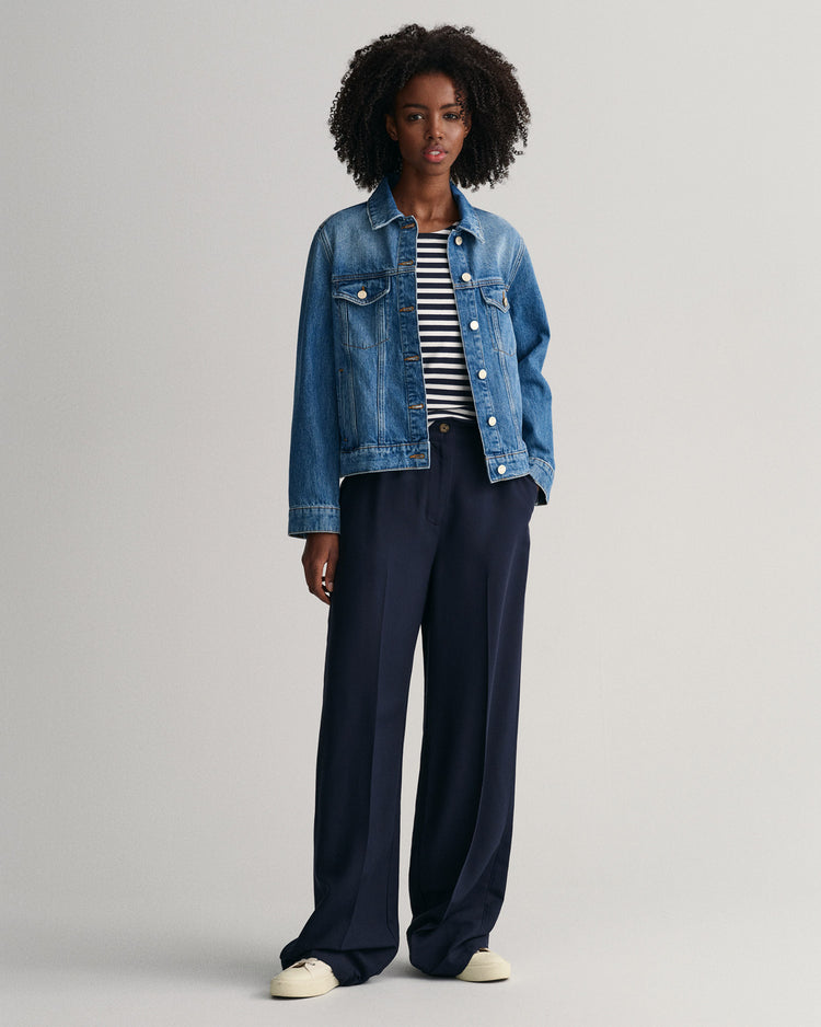 Prążkowany T-shirt w paski ze średnim rękawem