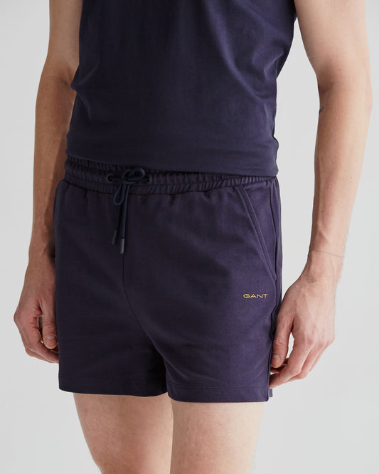 Bawełniane szorty damskie z nadrukiem regular fit granatowe