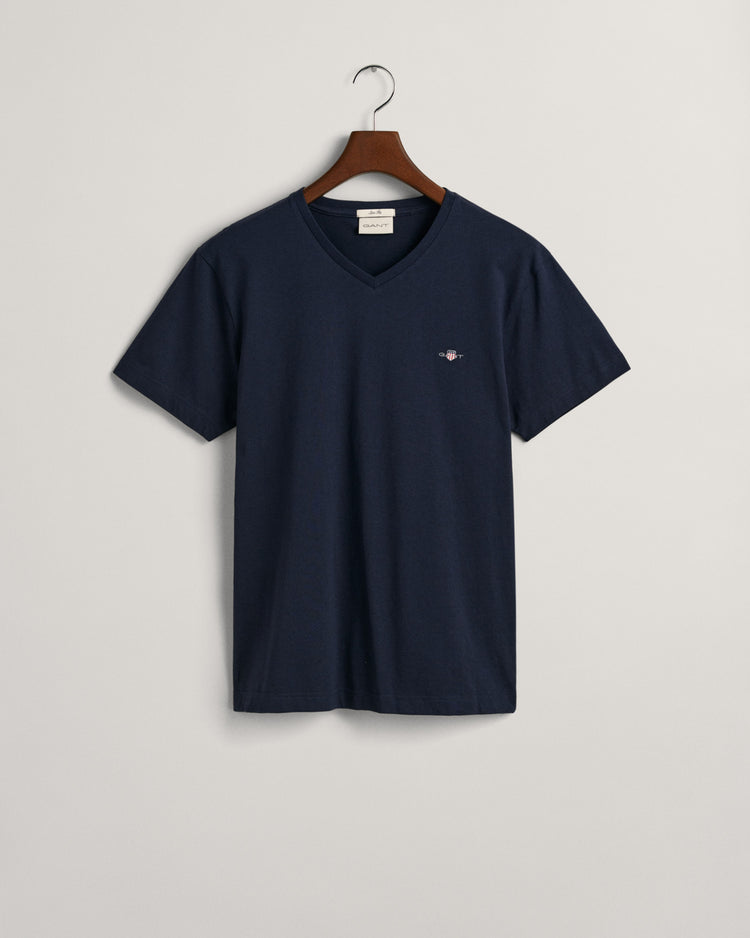 Koszulka męska z dekoltem V slim fit granatowa