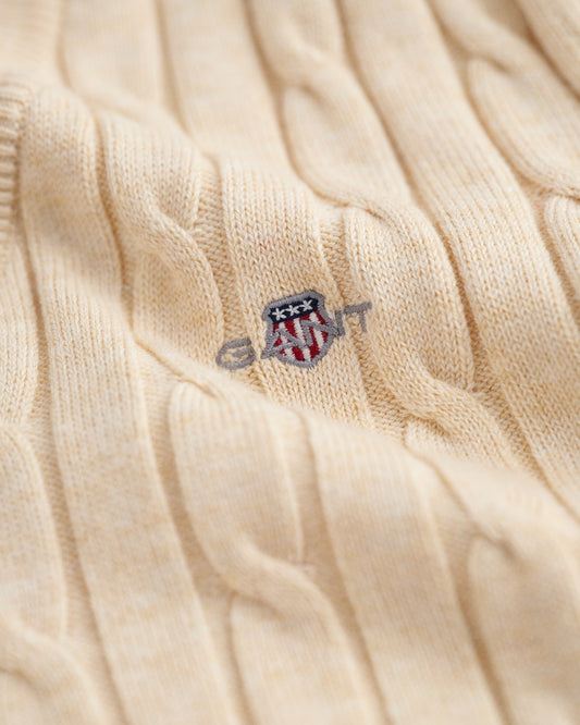 Sweter z elastycznej bawełny o splocie warkoczowym z dekoltem w kształcie litery V