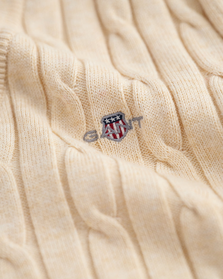 Sweter z elastycznej bawełny o splocie warkoczowym z dekoltem w kształcie litery V