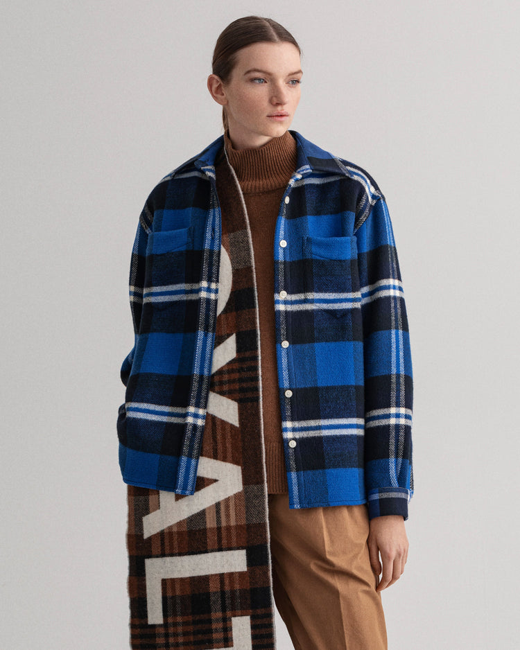 Koszula damska w kratkę z długim rękawem oversize fit niebieska