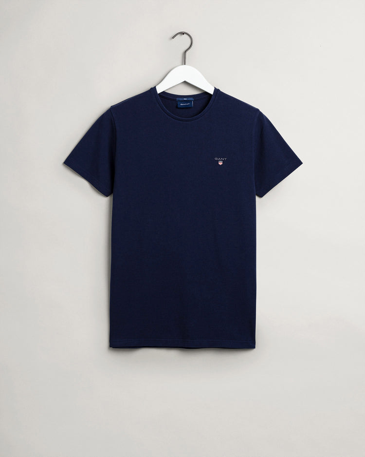 Bawełniana koszulka męska z nadrukiem regular fit granatowa