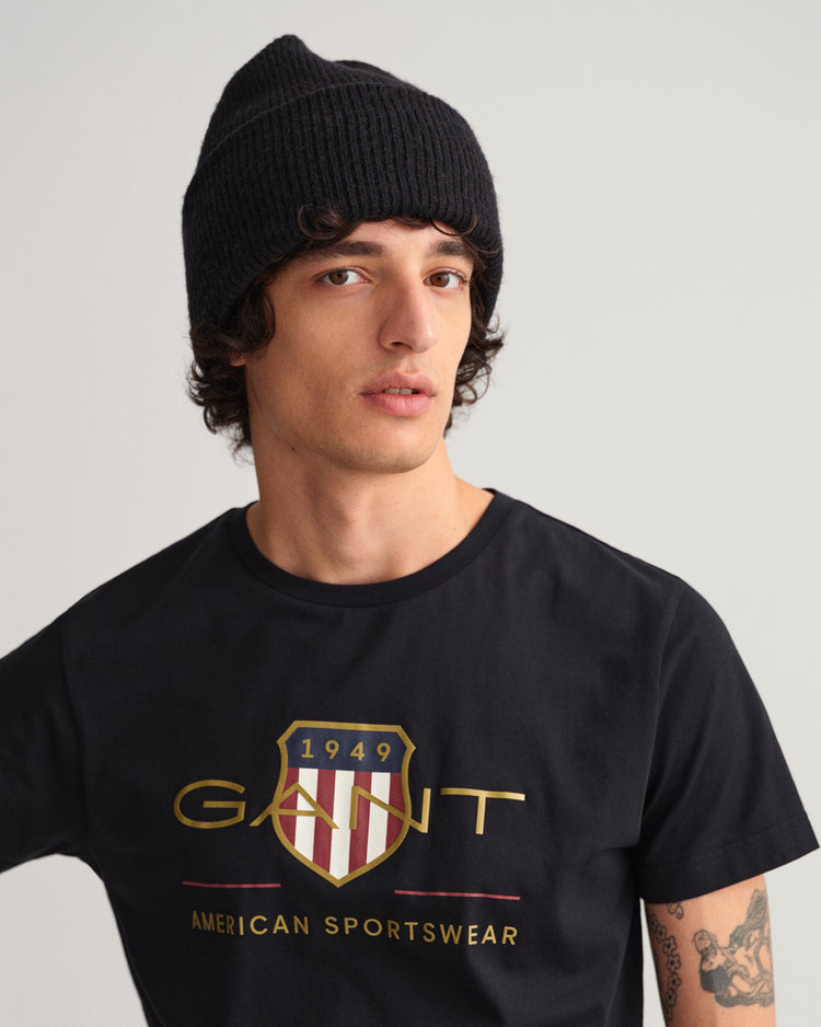 Bawełniany t-shirt męski z nadrukiem regular fit czarny