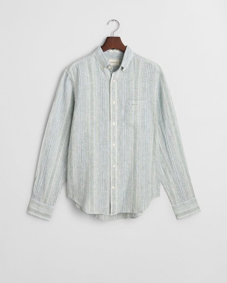 Koszula męska w paski z długim rękawem regular fit zielona