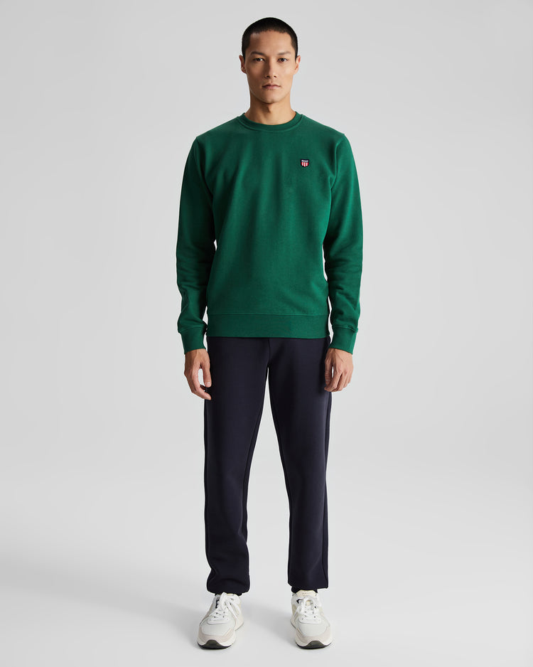 Bawełniana bluza męska z okrągłym kołnierzykiem regular fit zielona