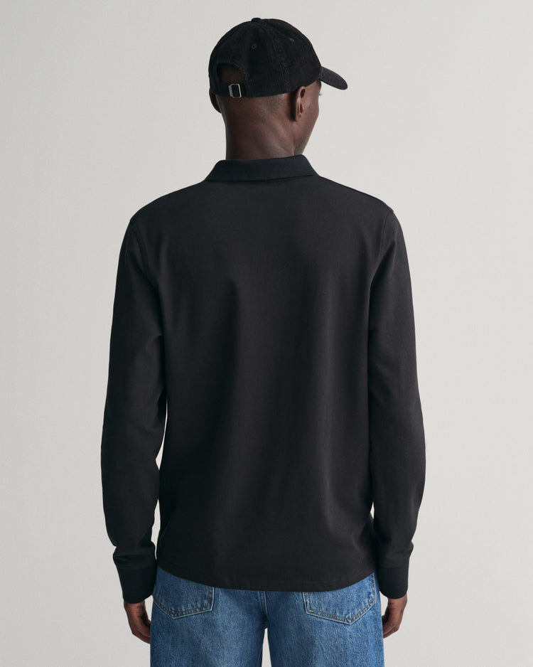 Polo męskie z długim rękawem regular fit czarne