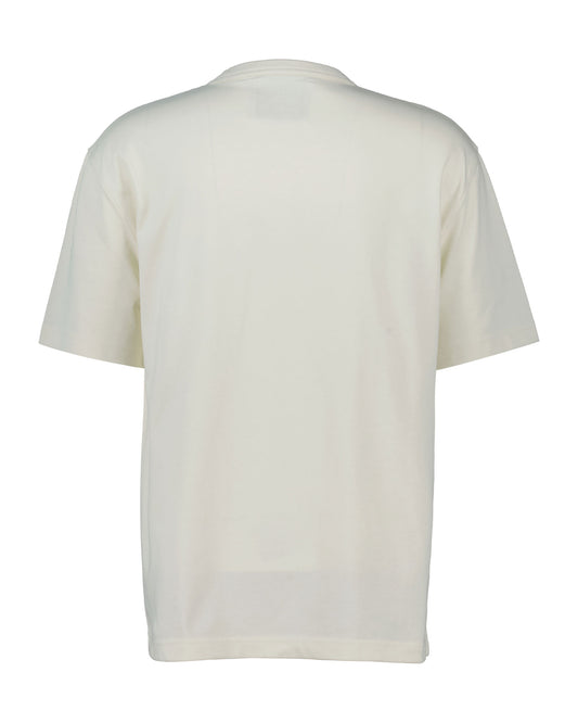 T-shirt męski z nadrukiem okrągły kołnierzyk relaxed fit beżowy