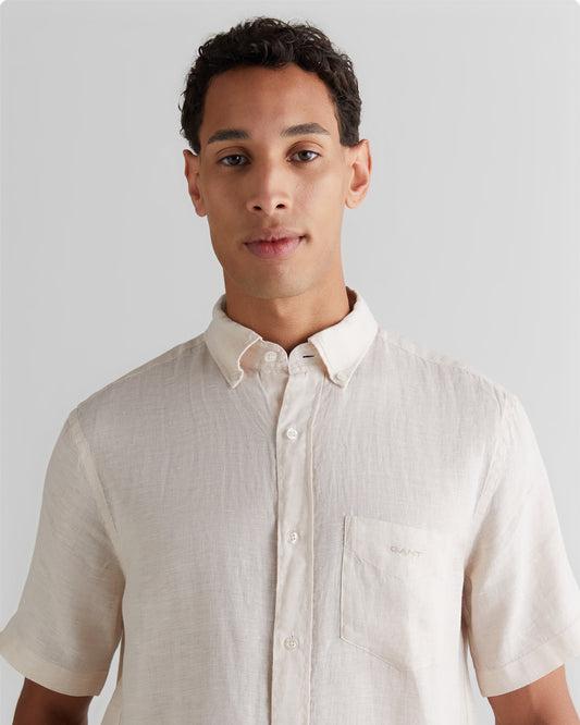 Koszula męska z krótkim rękawem regular fit beżowa