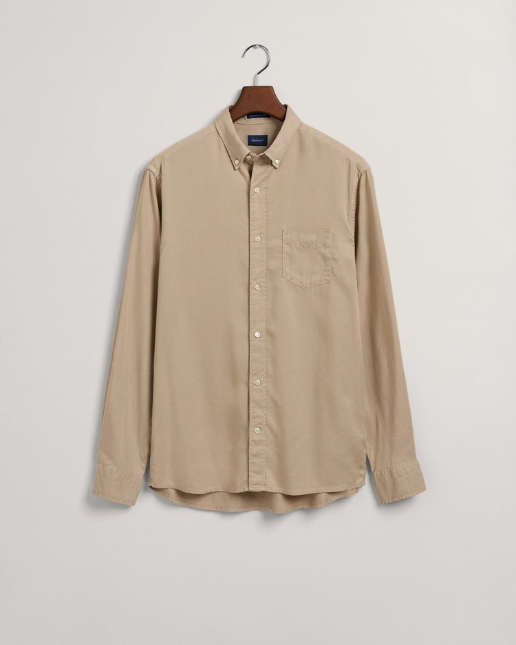 Męska beżowa koszula regular fit z kołnierzykiem button-down