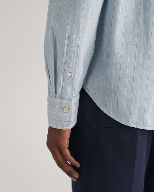 Bawełniana koszula męska w paski z długim rękawem regular fit niebieska