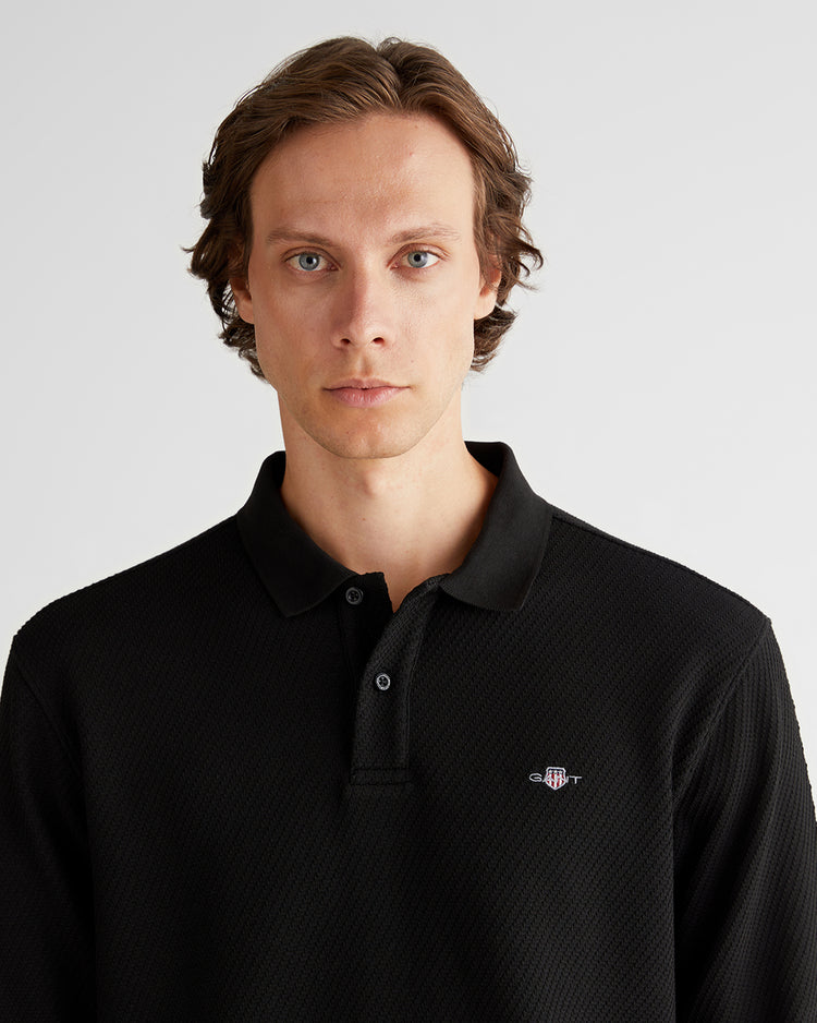 Polo męskie z długim rękawem relaxed fit czarne