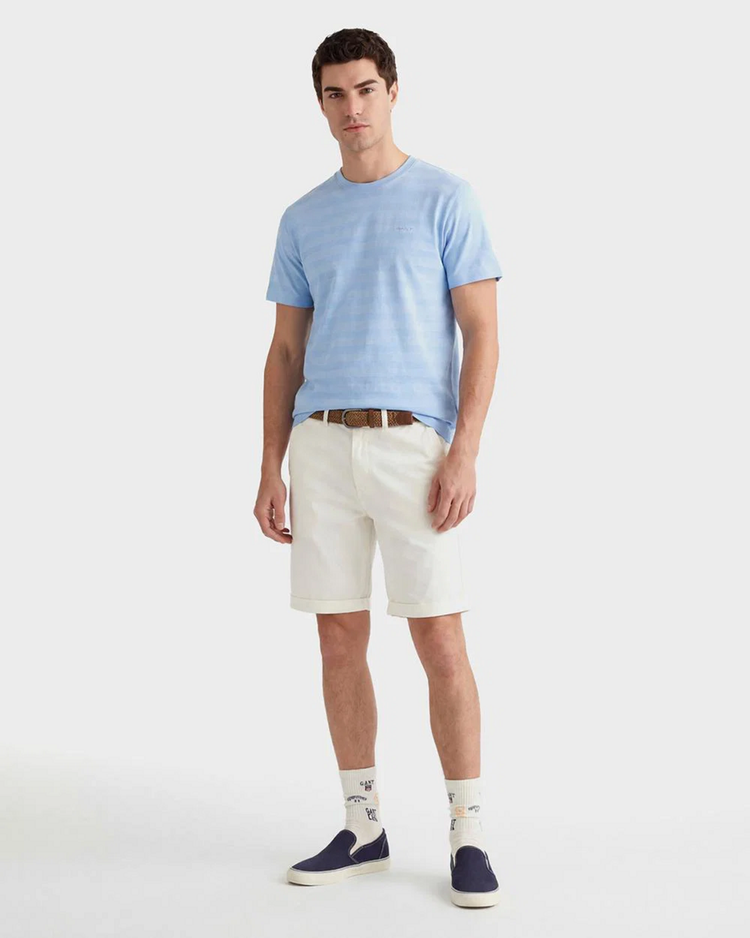 Bawełniany t-shirt męski w paski regular fit niebieski
