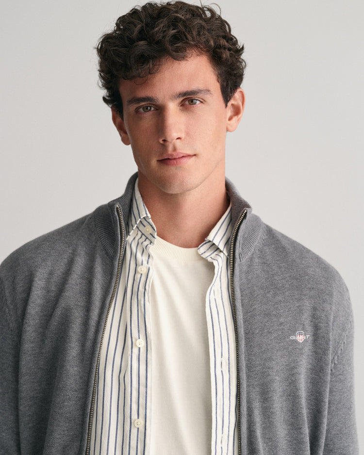 Bawełniany sweter męski z zamkiem regular fit szary