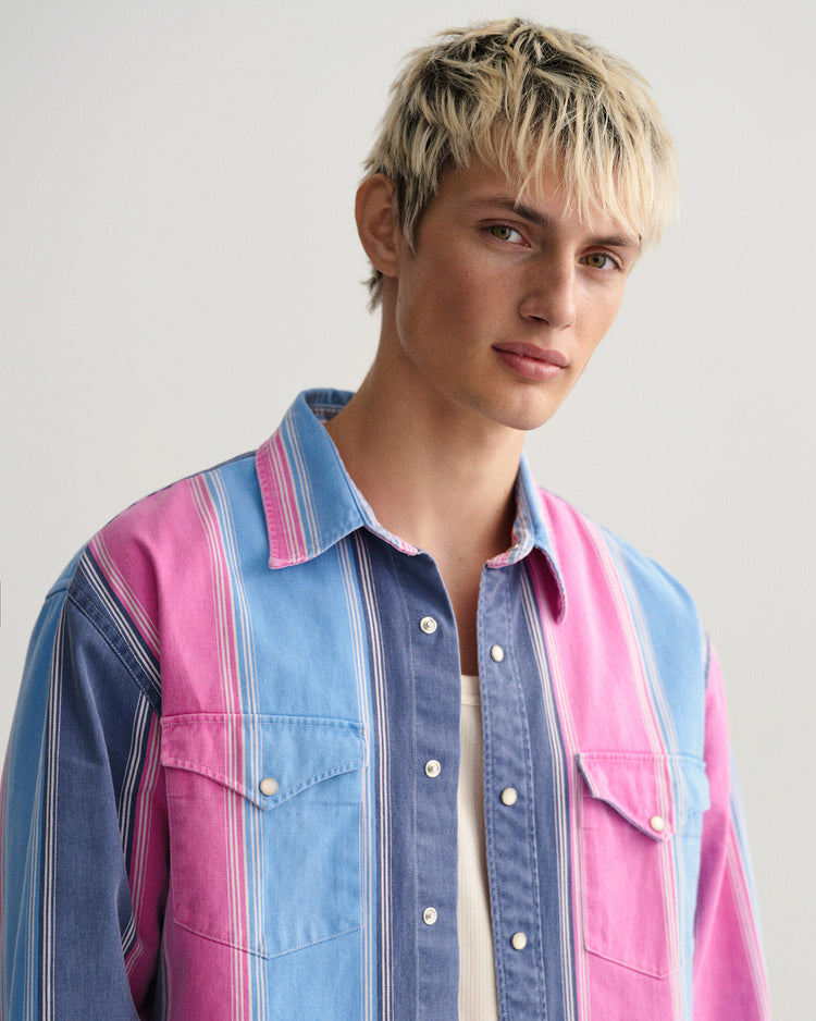 Bawełniana koszula męska w paski z długim rękawem relaxed fit